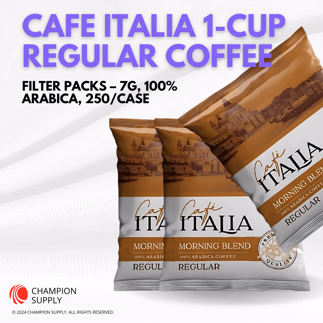1-Cup Regular Coffee Filter Pack (7 g), Cafe Italia (100% Arabica), Case of 250